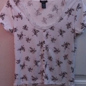 White shirt with violet flowers